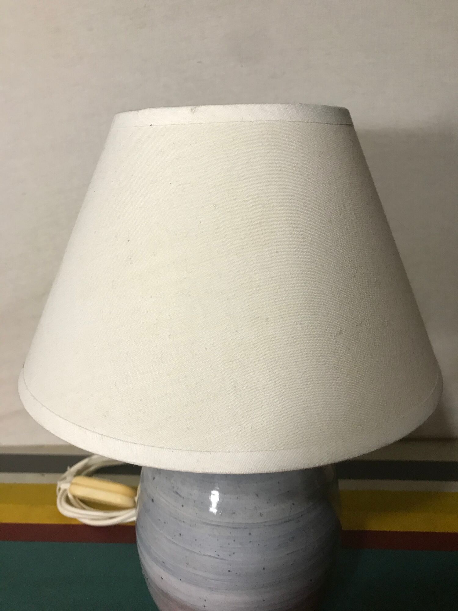 Old Blue Enamels EnamelSed Earth Ball Lamp Signed Blue - Vintage Cream Lamp