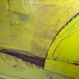 Abstract painting " Abstraction Jaune " by Serge Detriaux, Oil on Panel, 1982