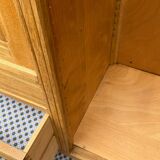 Parisian hotel wardrobe with bevelled mirror, solid raw oak, 1920.