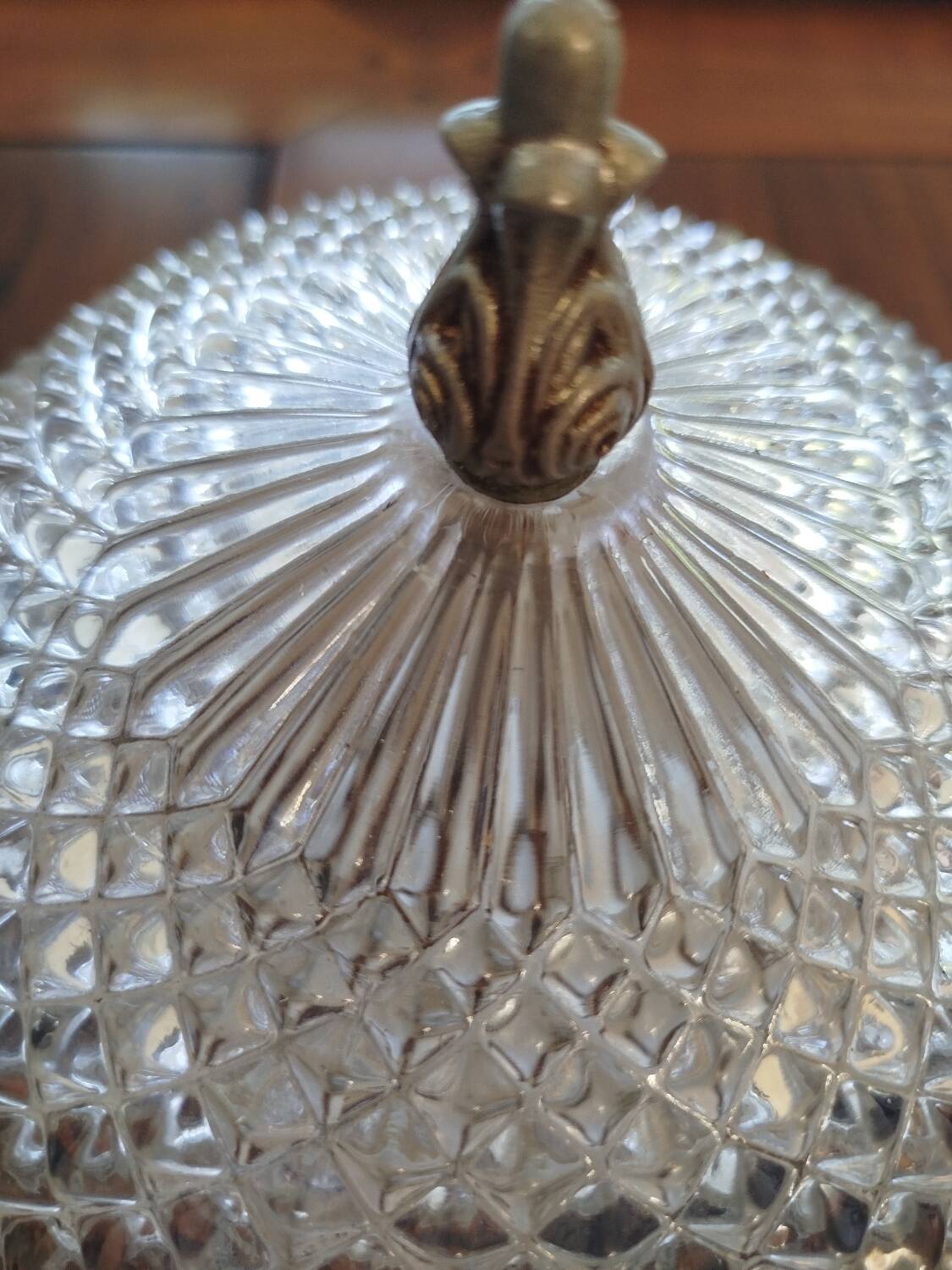 Crystal cut ceiling lamp and brass