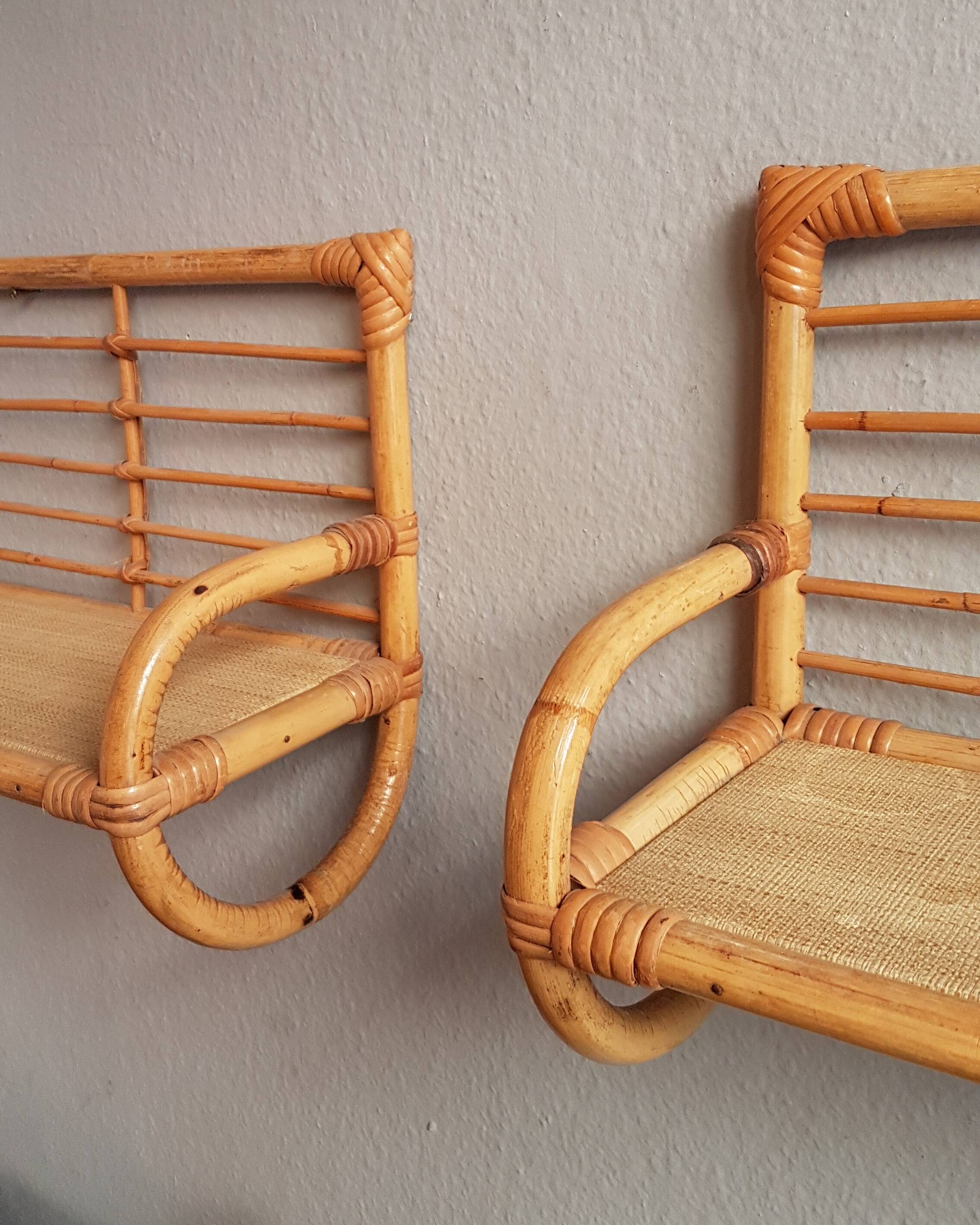 Rattan bookshelves duo