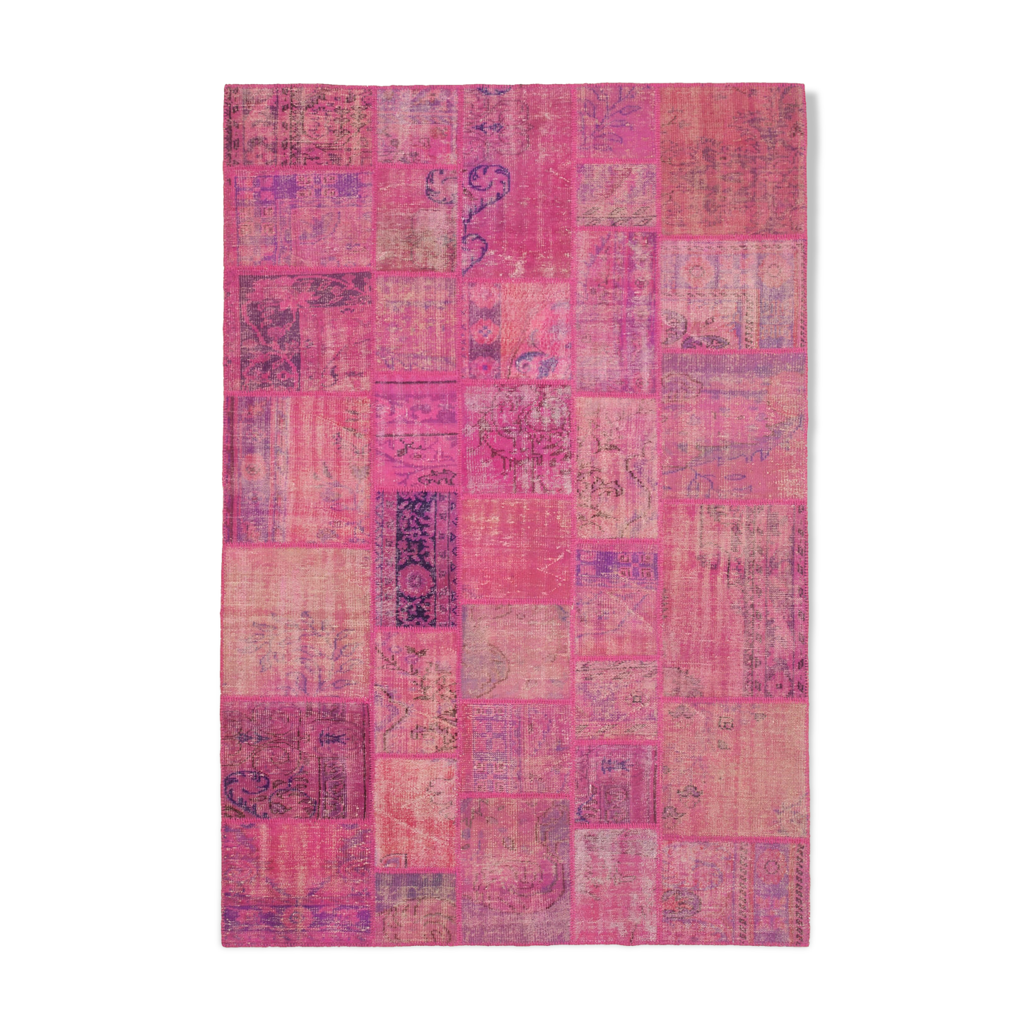 Handwoven oriental overdyed 202 cm x 298 cm pink patchwork carpet