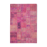 Handwoven oriental overdyed 202 cm x 298 cm pink patchwork carpet