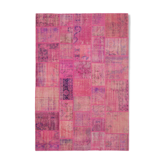 Handwoven oriental overdyed 202 cm x 298 cm pink patchwork carpet