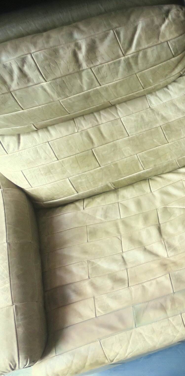 Patchwork leather olive green lounge chair and ottoman by Laauser, 1970s