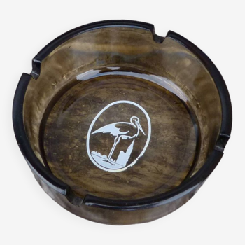 Vintage brown glass ashtray with Stork Hansi Potasse d'Alsace
