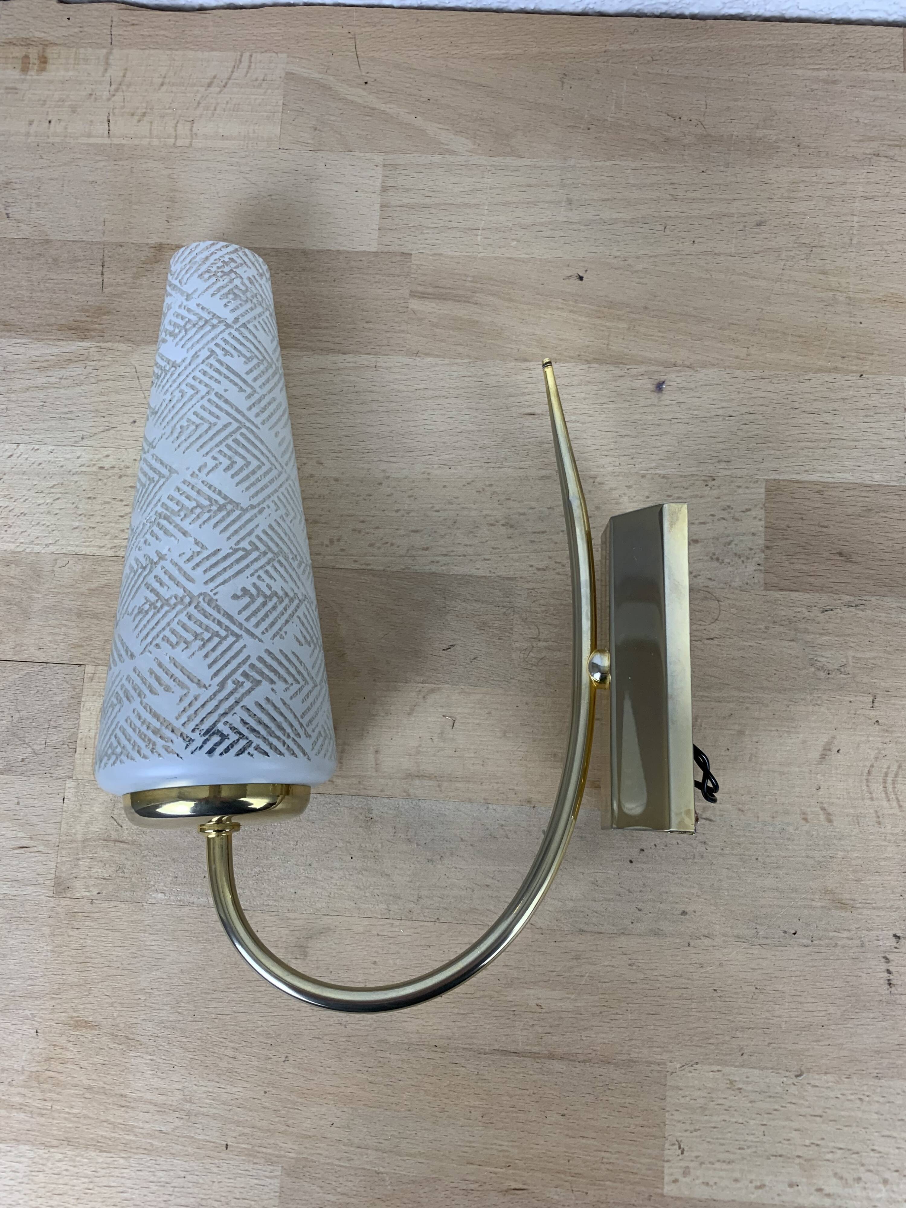 Pair of brass and opaline wall lamps 50s