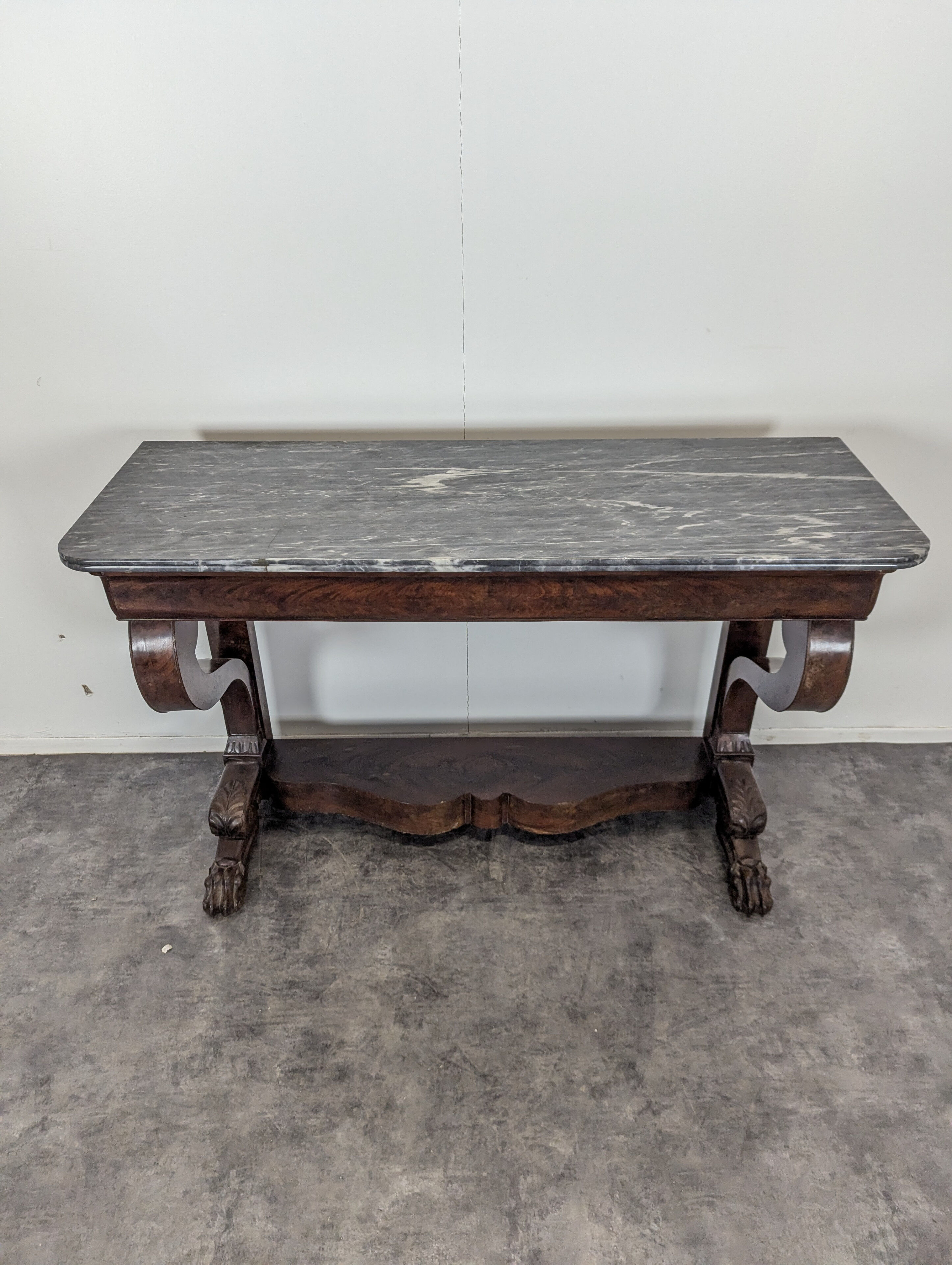 Restoration period console in flamed mahogany