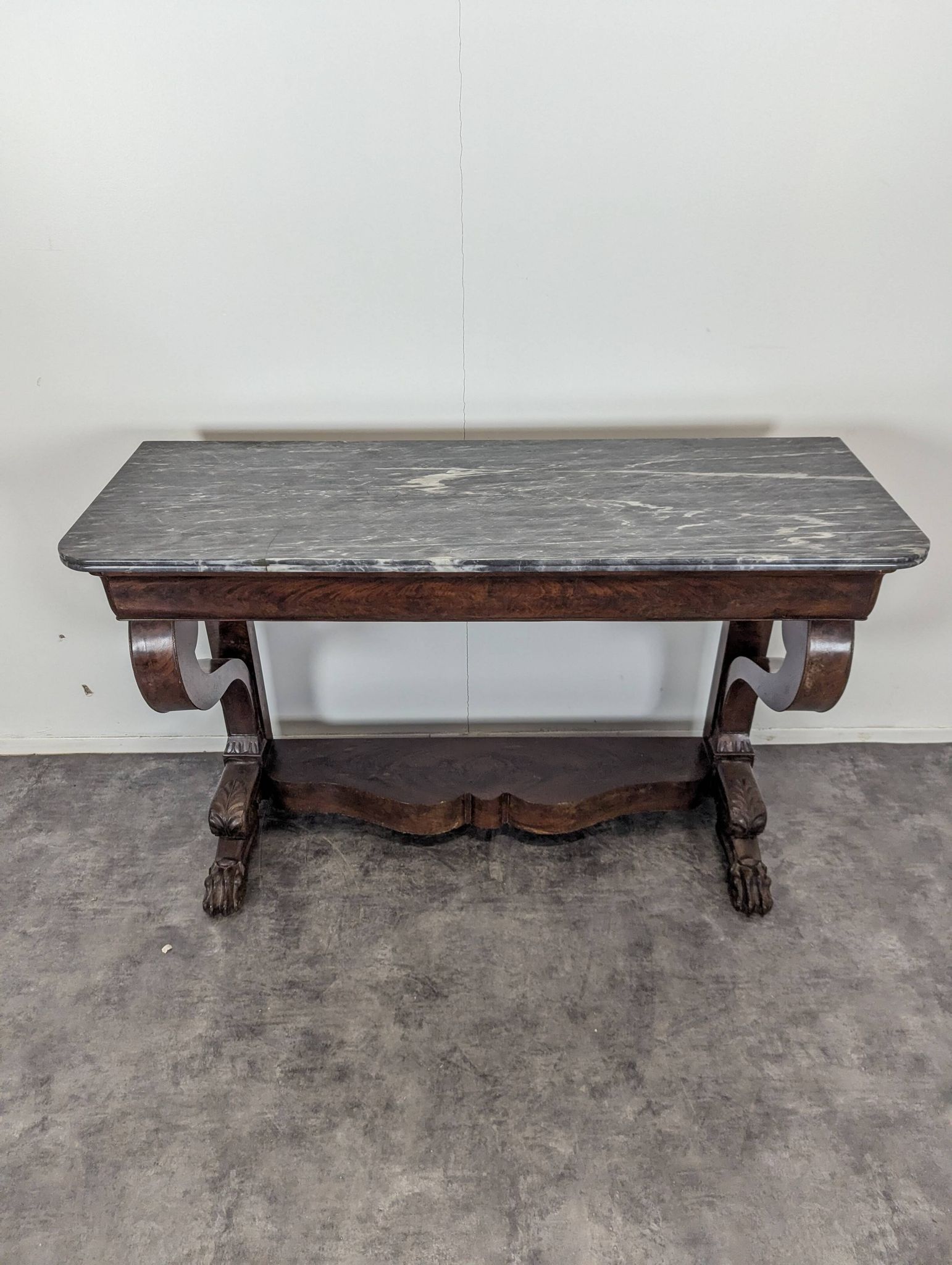 Restoration period console in flamed mahogany