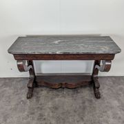 Restoration period console in flamed mahogany