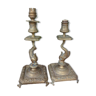 Lampe au dauphin en bronze doré