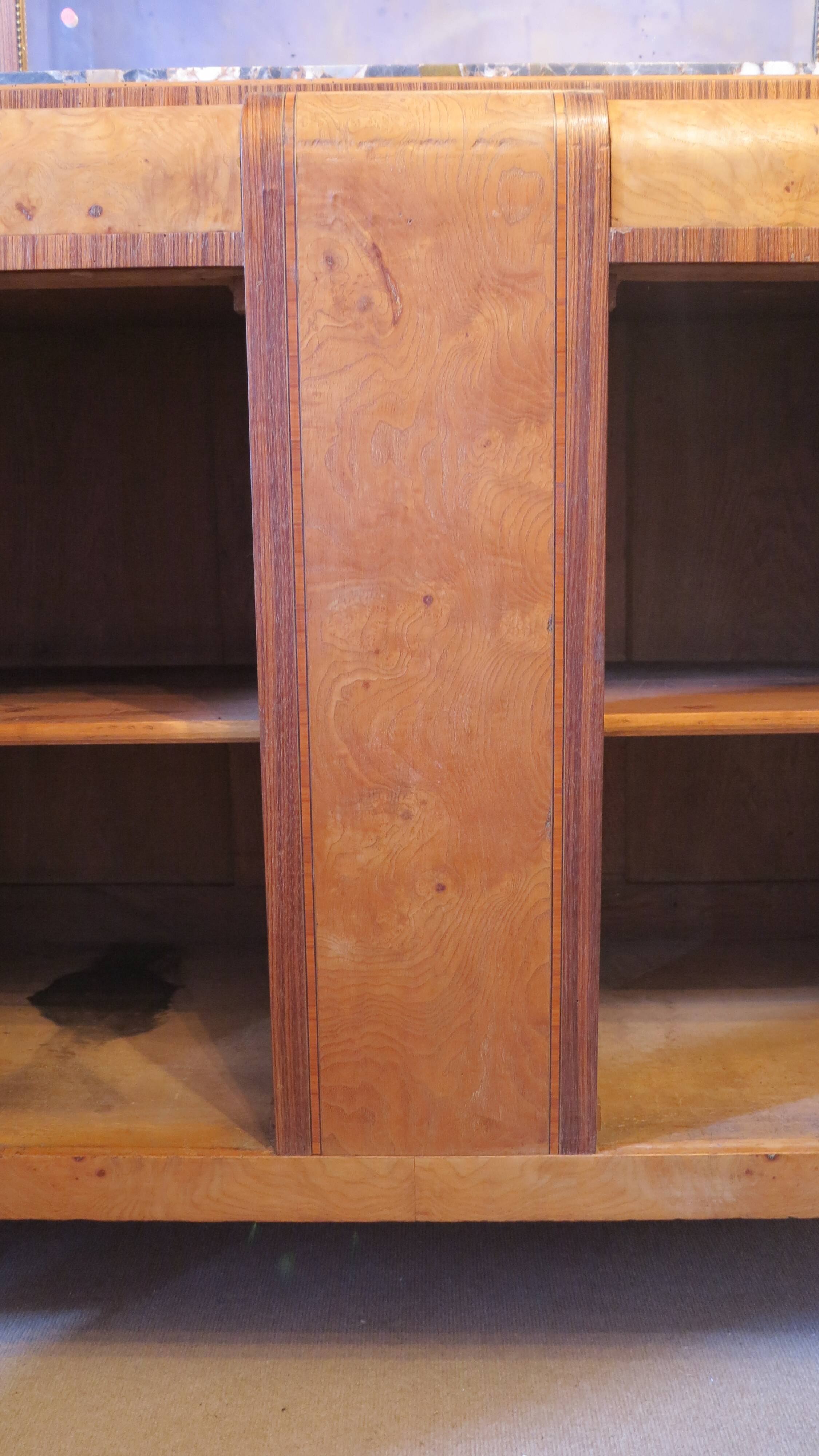1925 sideboard with two doors, two drawers and beveled mirror, marble top