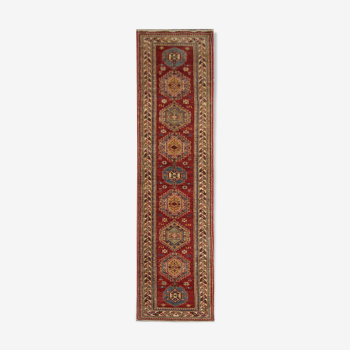 Afghan kazak runner rug long handwoven red wool rug-68x200cm