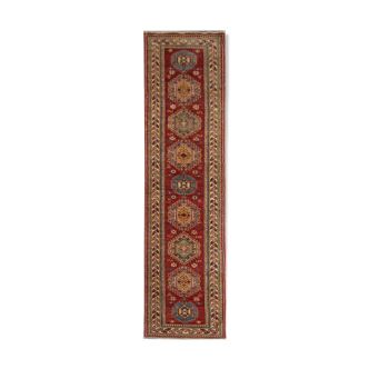 Afghan kazak runner rug long handwoven red wool rug-68x200cm