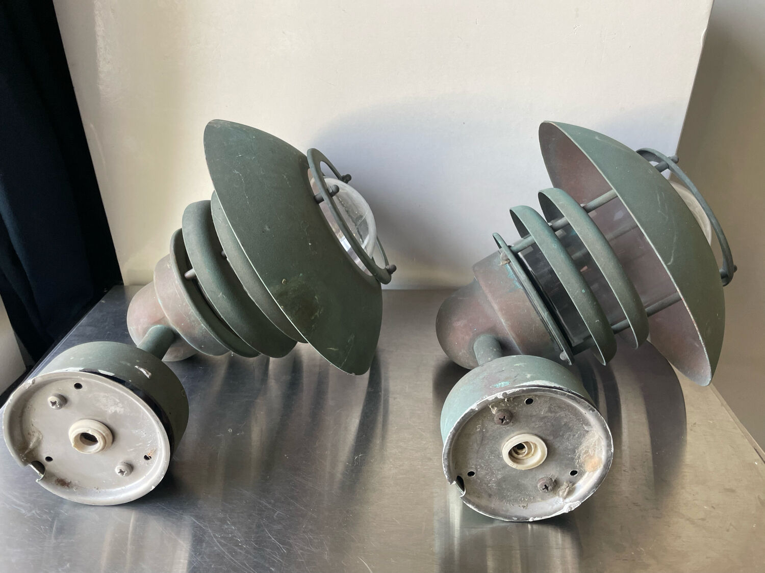 Pair of classic danish vintage outdoor wall lamps in copper