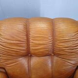 Pair of modern Italian armchairs from the mid-20th century, cognac leather, 1970.