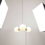 Mid-Century Modern Italian Chandelier in Brass and Opaline Glass, 1960s