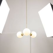 Mid-Century Modern Italian Chandelier in Brass and Opaline Glass, 1960s