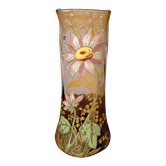 Antique Legras vase – Brown smoked glass with gilded floral enamel – Art Nouveau