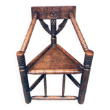 Brutalist Carved Oak Tripod Monk Chair, Sweden, 1930s