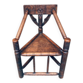 Brutalist Carved Oak Tripod Monk Chair, Sweden, 1930s