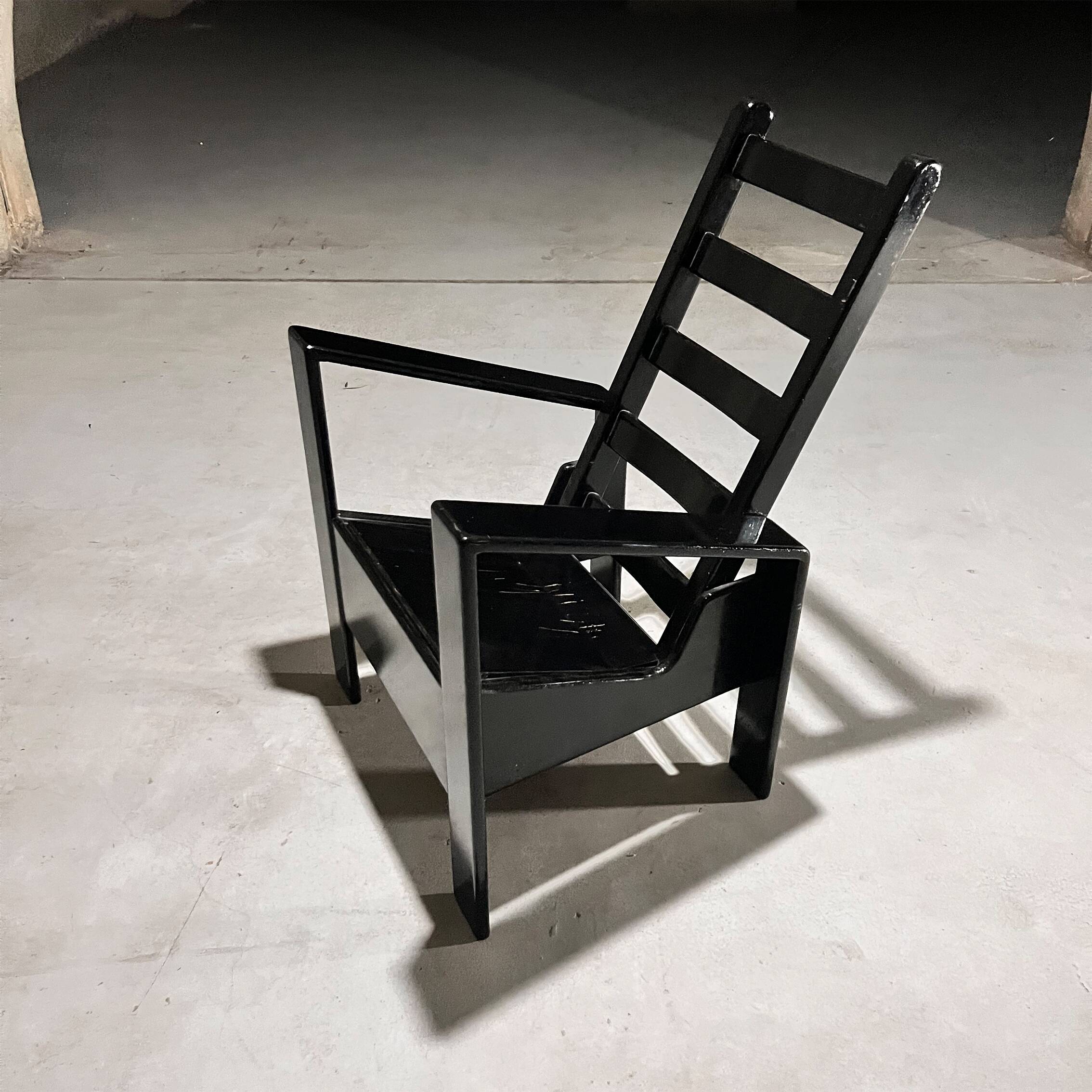 Black Lacquered Oak Modernist Armchair, 1960