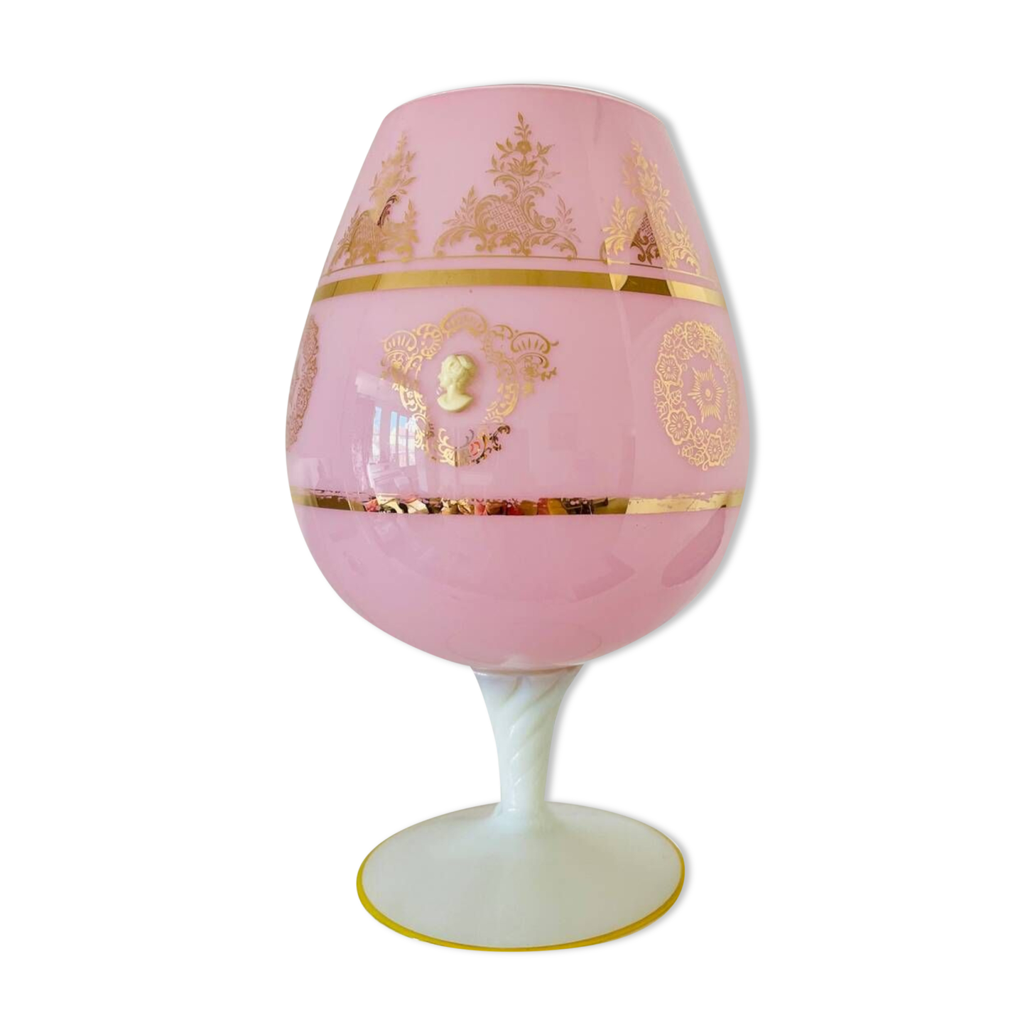 Large Italian opaline cup with small relief cameos.