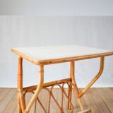 Rattan and bamboo magazine rack side table 1960
