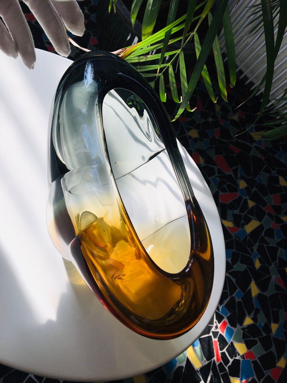 Mid-century blown crystal tricolour vase by Per Lütken