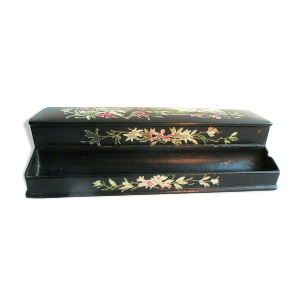 Encrier Napoléon III carton mâché noirci comme plumier, 2 verrines et 1 boitier Encrier napoléon III.Bel encrier en