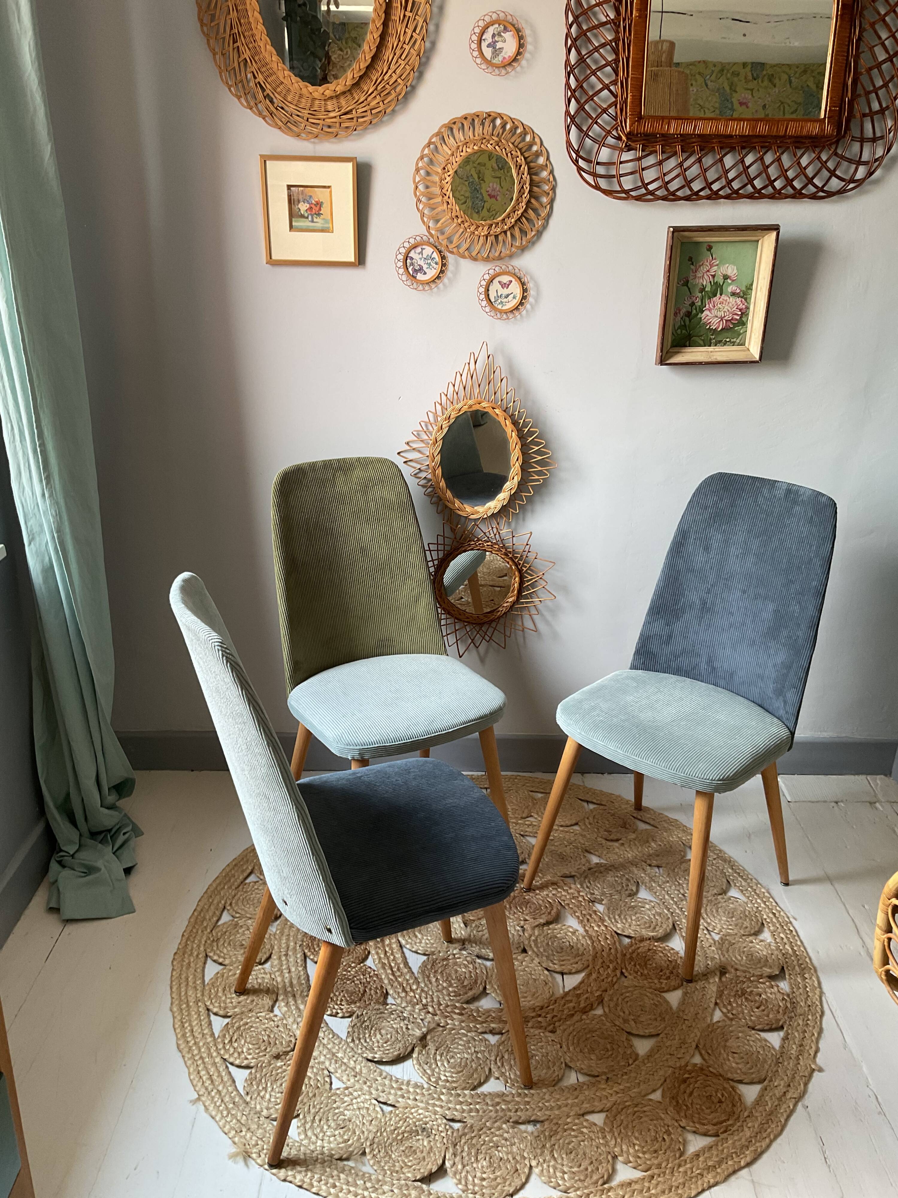 Trio of Scandinavian velvet chairs