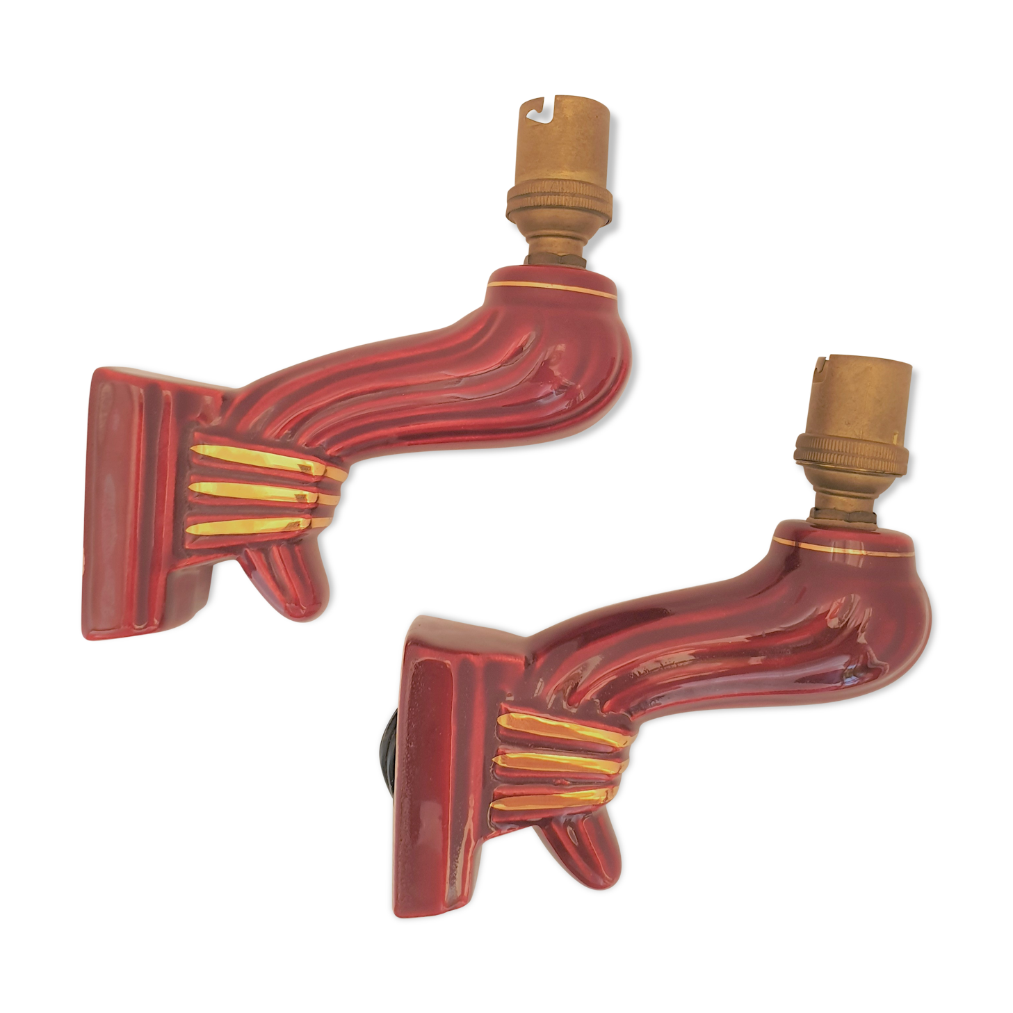 Pair of art deco sconces in bordeaux and gold ceramics