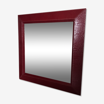 Square leather tower mirror 92x92cm