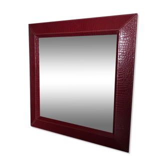 Square leather tower mirror 92x92cm