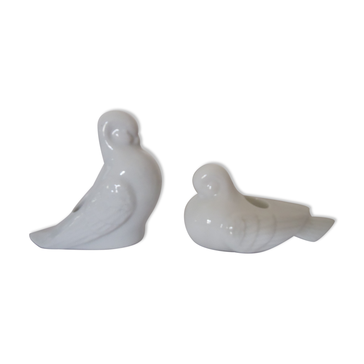 2 Ceramic candle holders shape white bird
