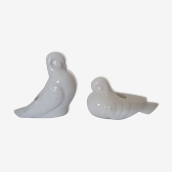 2 Bougeoirs ceramique forme oiseau blanc