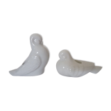 2 Ceramic candle holders shape white bird