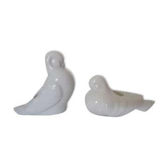 2 Ceramic candle holders shape white bird