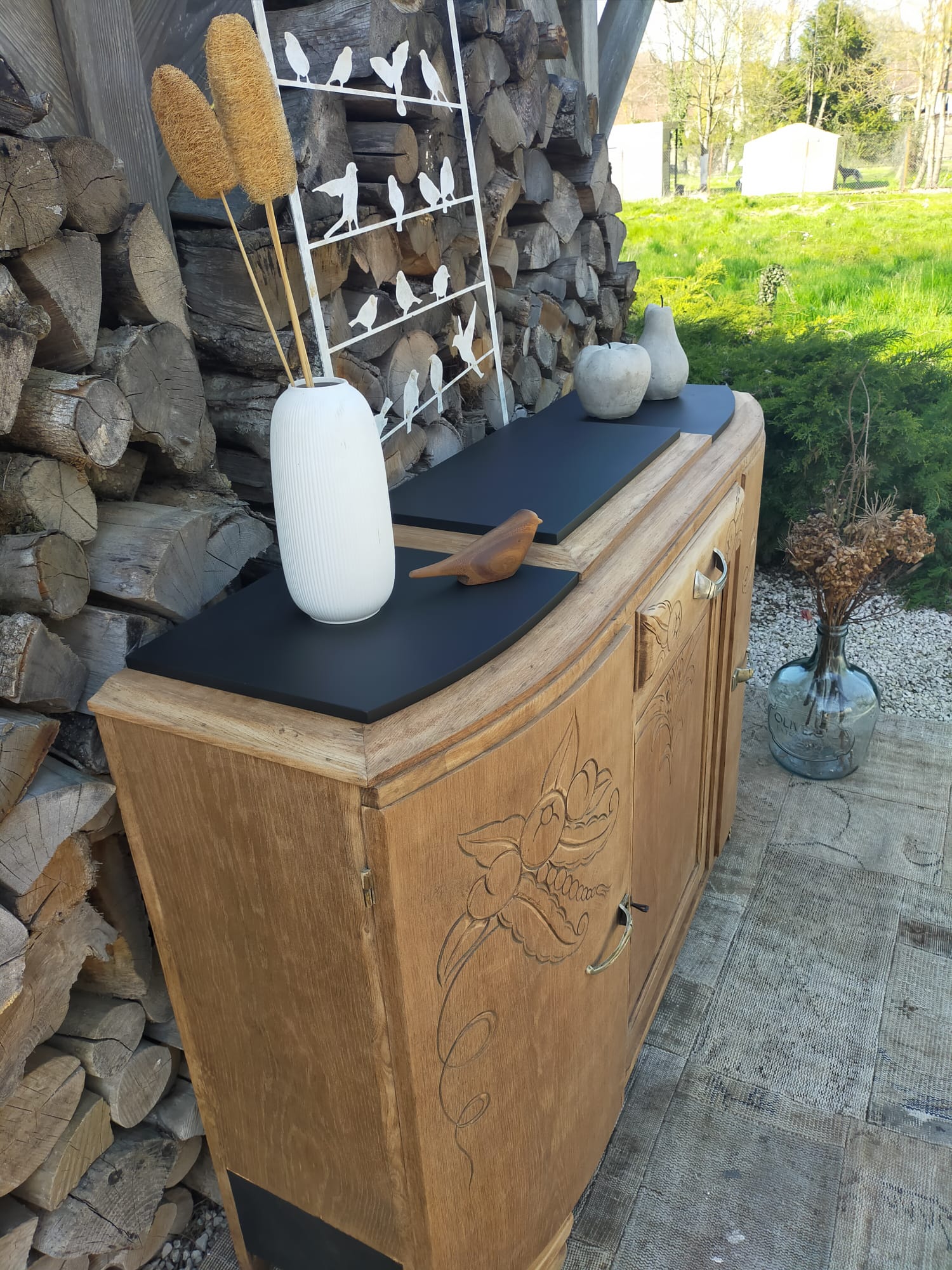 Buffet ancien art déco bois et marbre