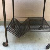 Vintage side table / serving trolley on wheels, signed Tubauto Levalloi
