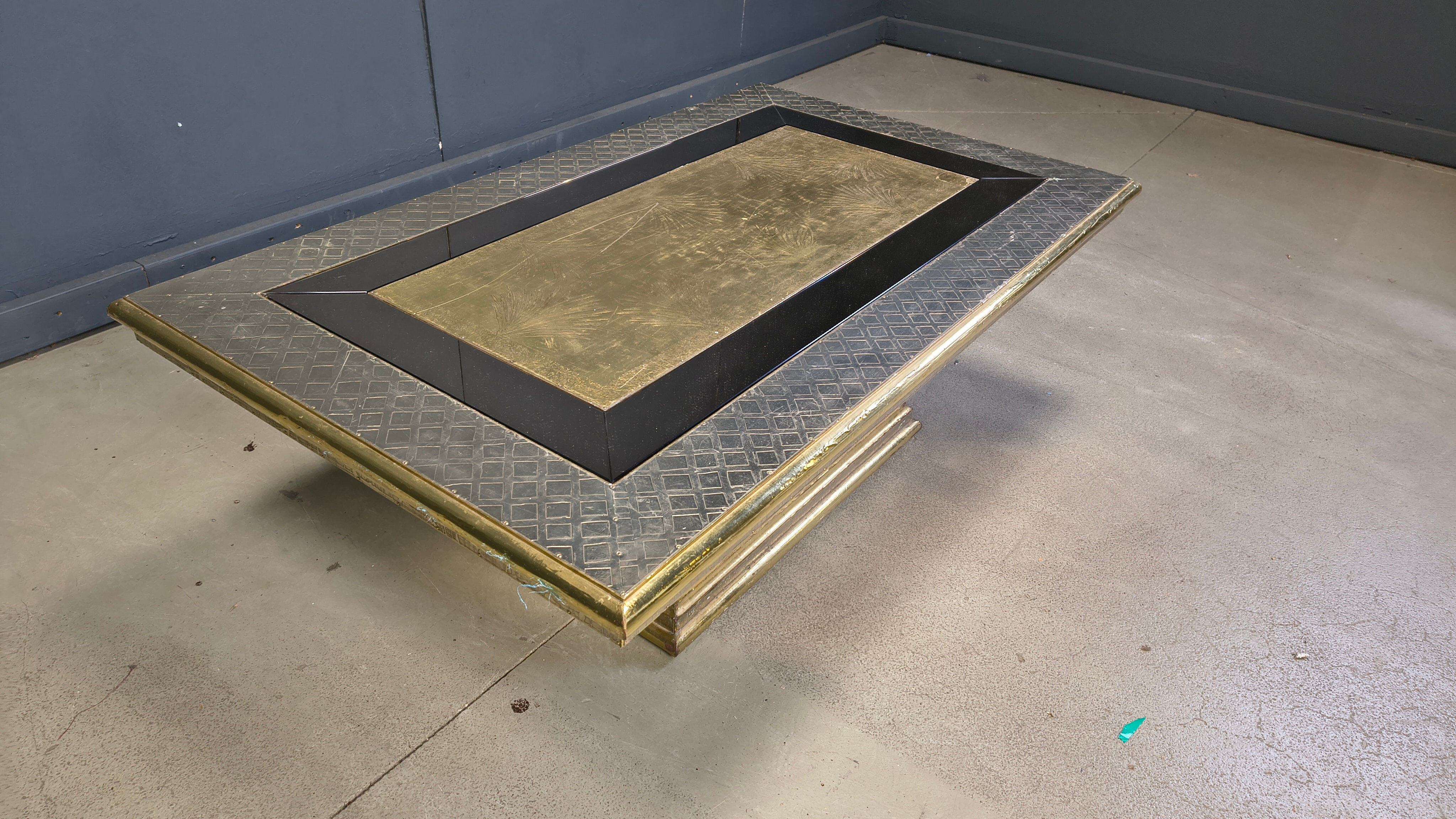 Gony Nava etched brass coffee table, 1970s