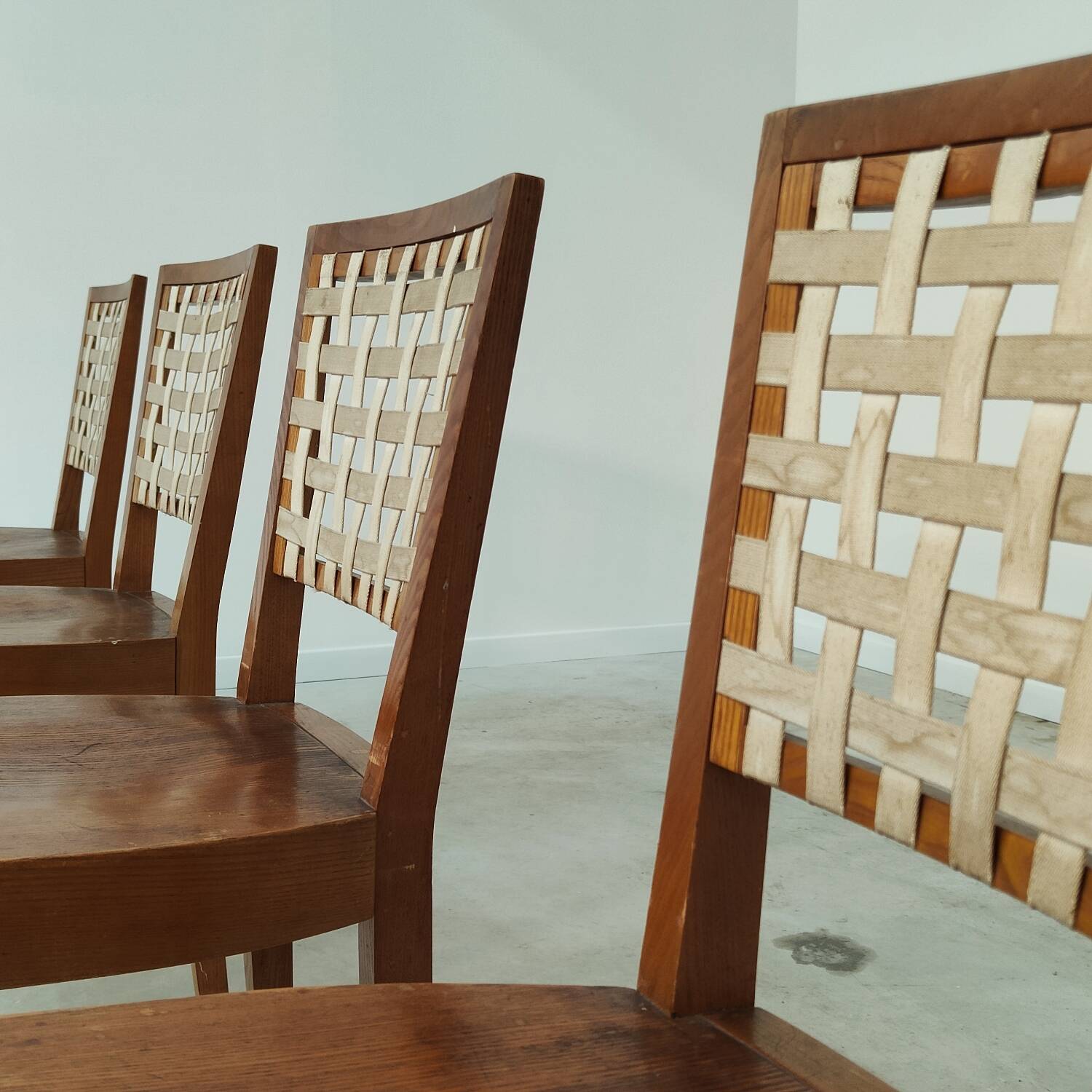 Series of 4 wood and strap chairs by Krasna Jizba Year 40