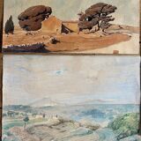Paintings set of 4 drawings by Ed. Pannetier (1884-1965) Provence Côte d'Azur