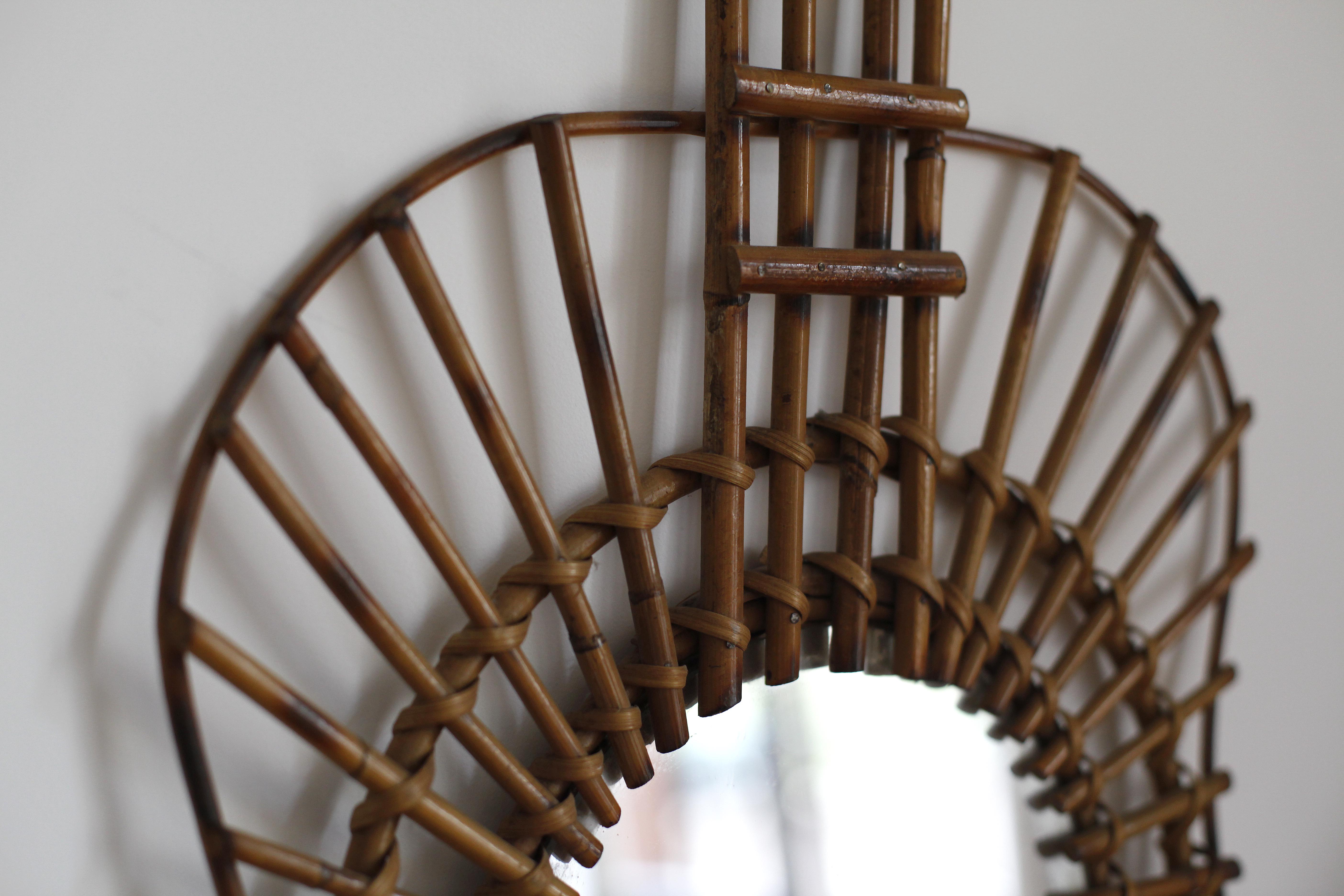 Rattan guitar mirror 75 x 38 cm year 1950