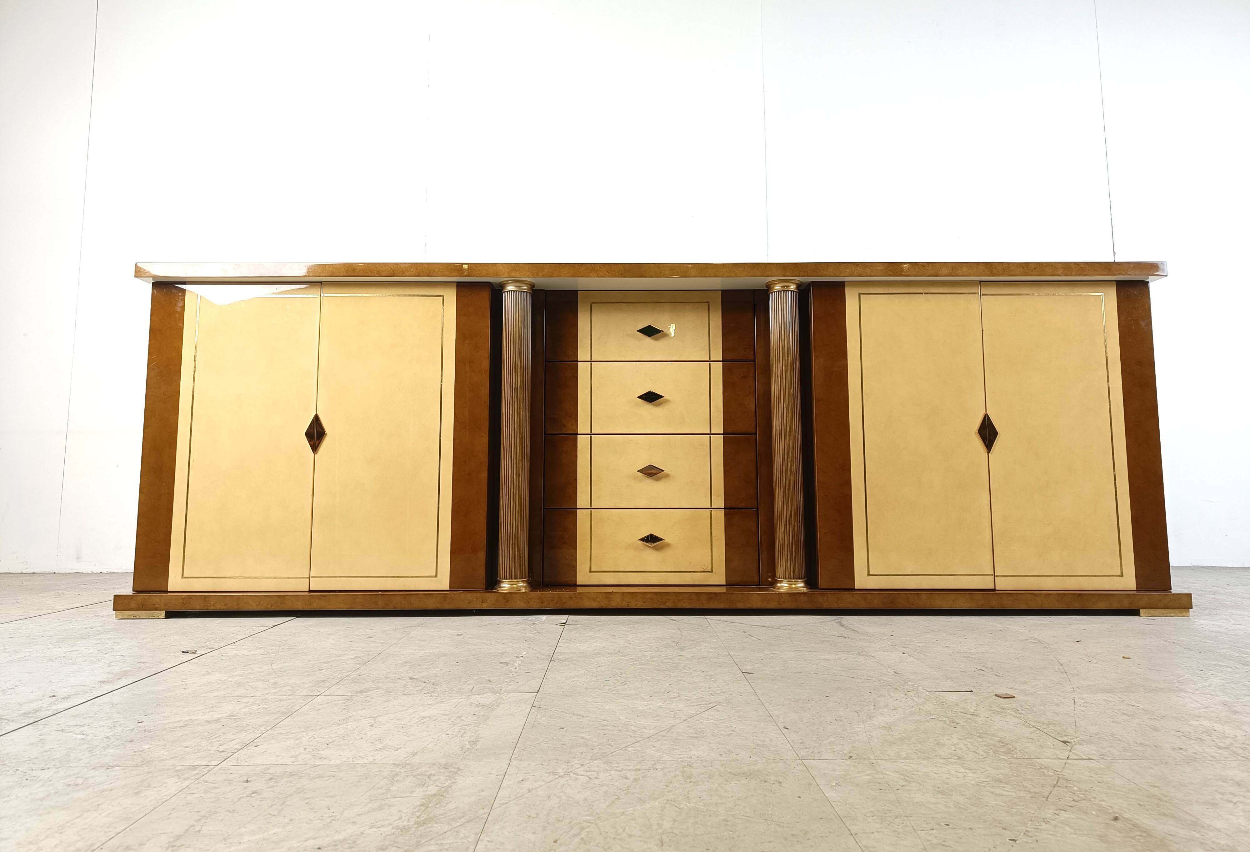 Vintage lacquered goatskin credenza, 1970s