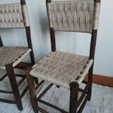 Brutalist wooden and rope chairs