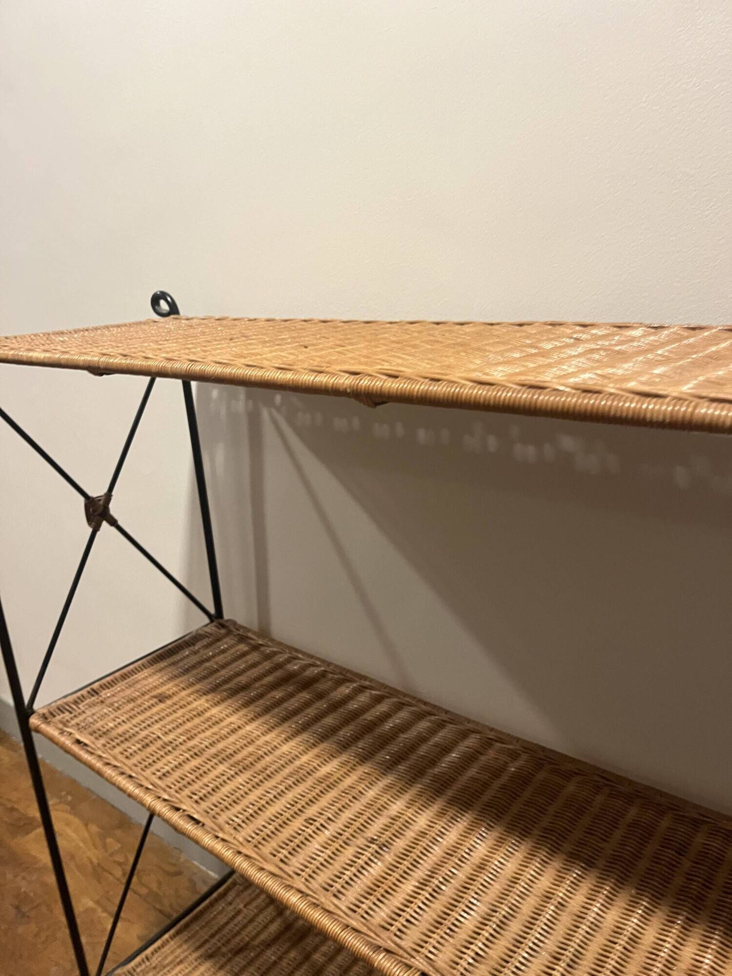Rattan and wrought iron shelf
