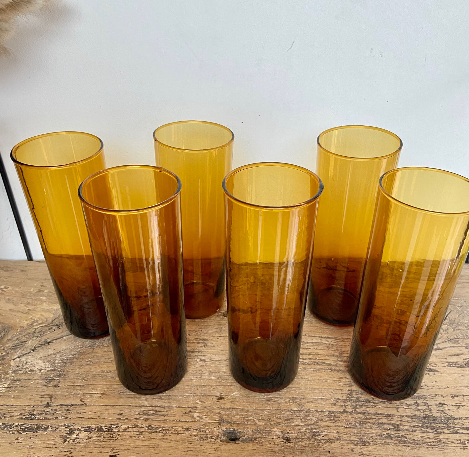6 amber Long Drink glasses