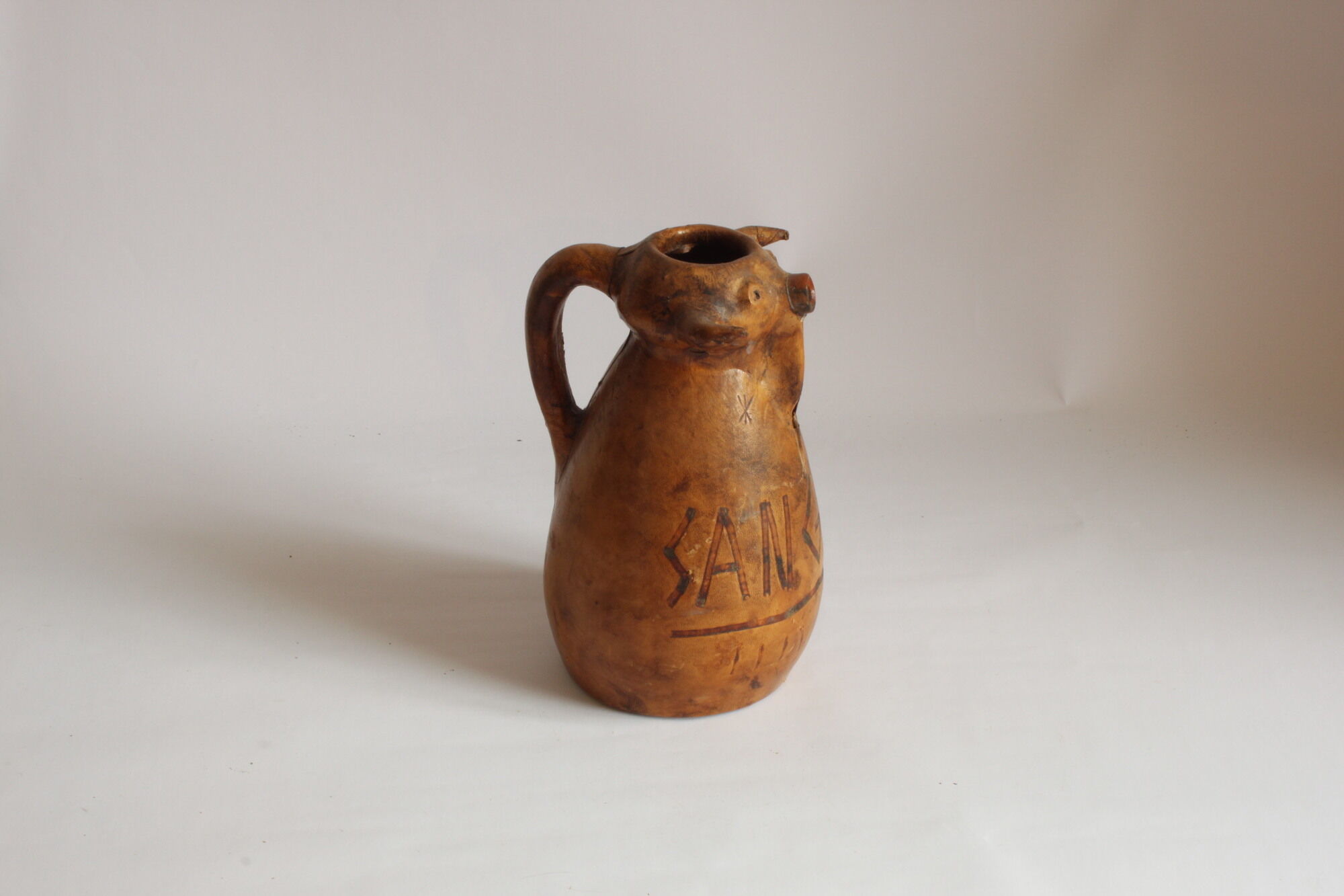 Spanish bull leather sangria pitcher by Artesania Raymon, 1950s.