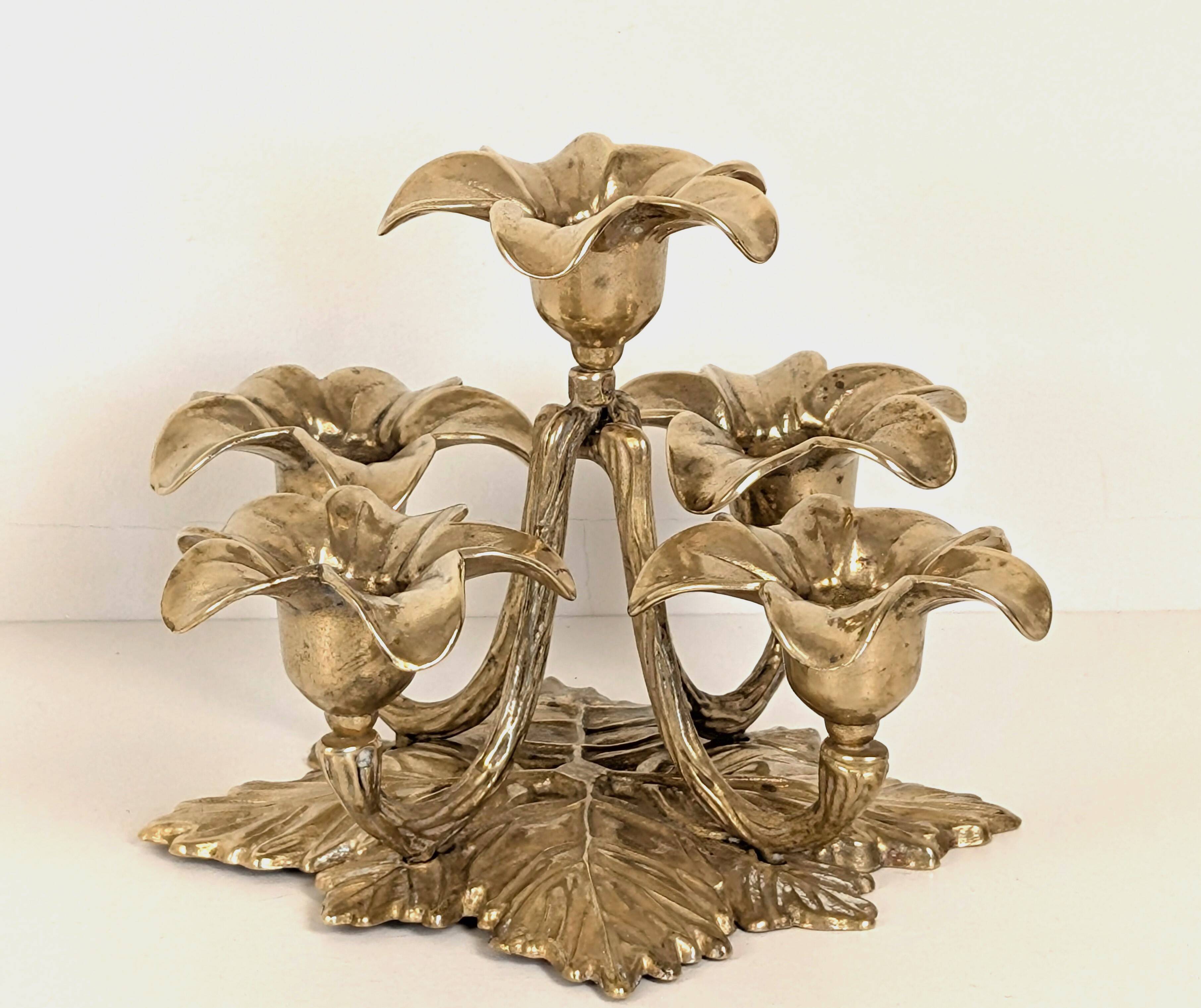 Brass flower candle holder